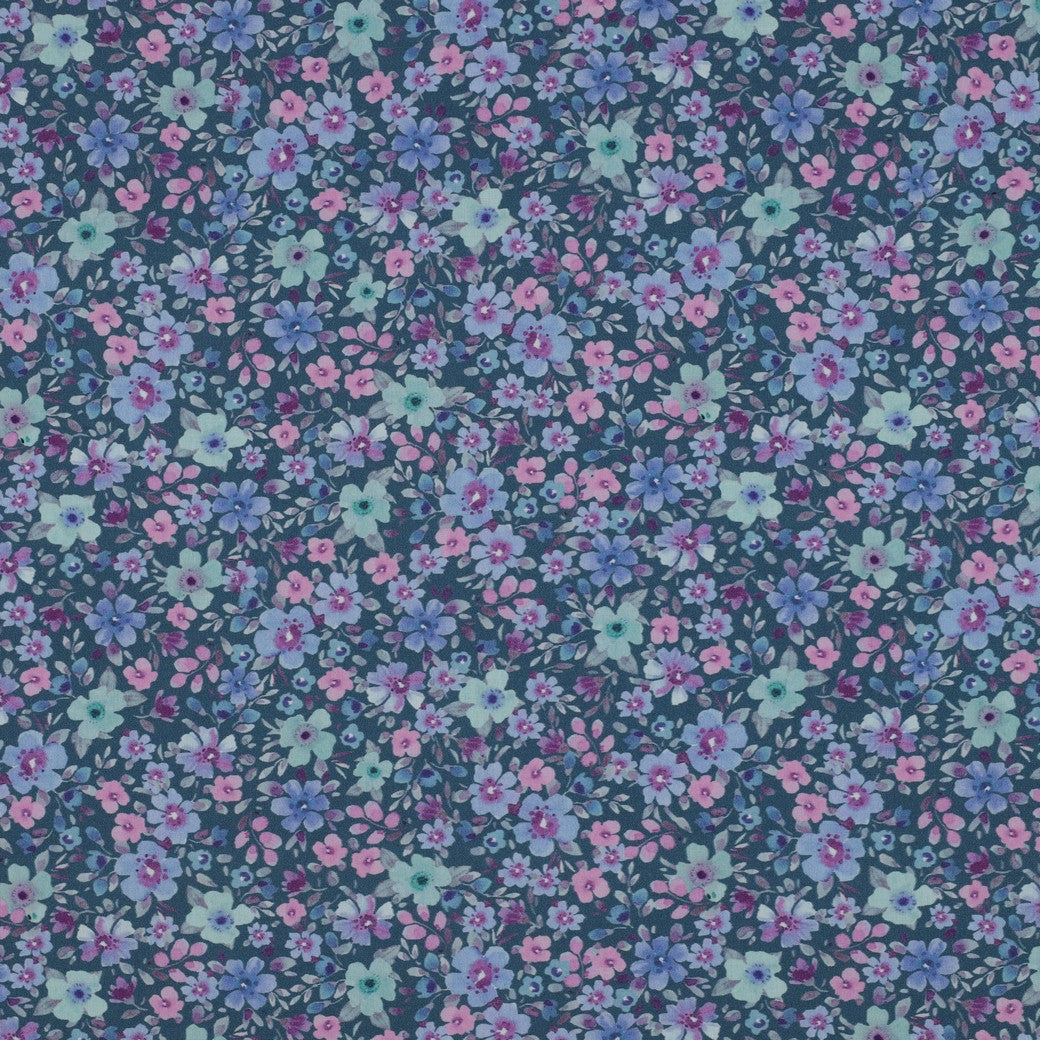 Premium 100% Cotton Fabric - Small Flowers on Petrol 110 g/m²