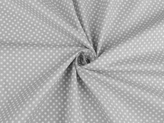 100% Kokvilnas audums - baltas pumpiņas uz pelēka fona (4 mm) 125 g/m²