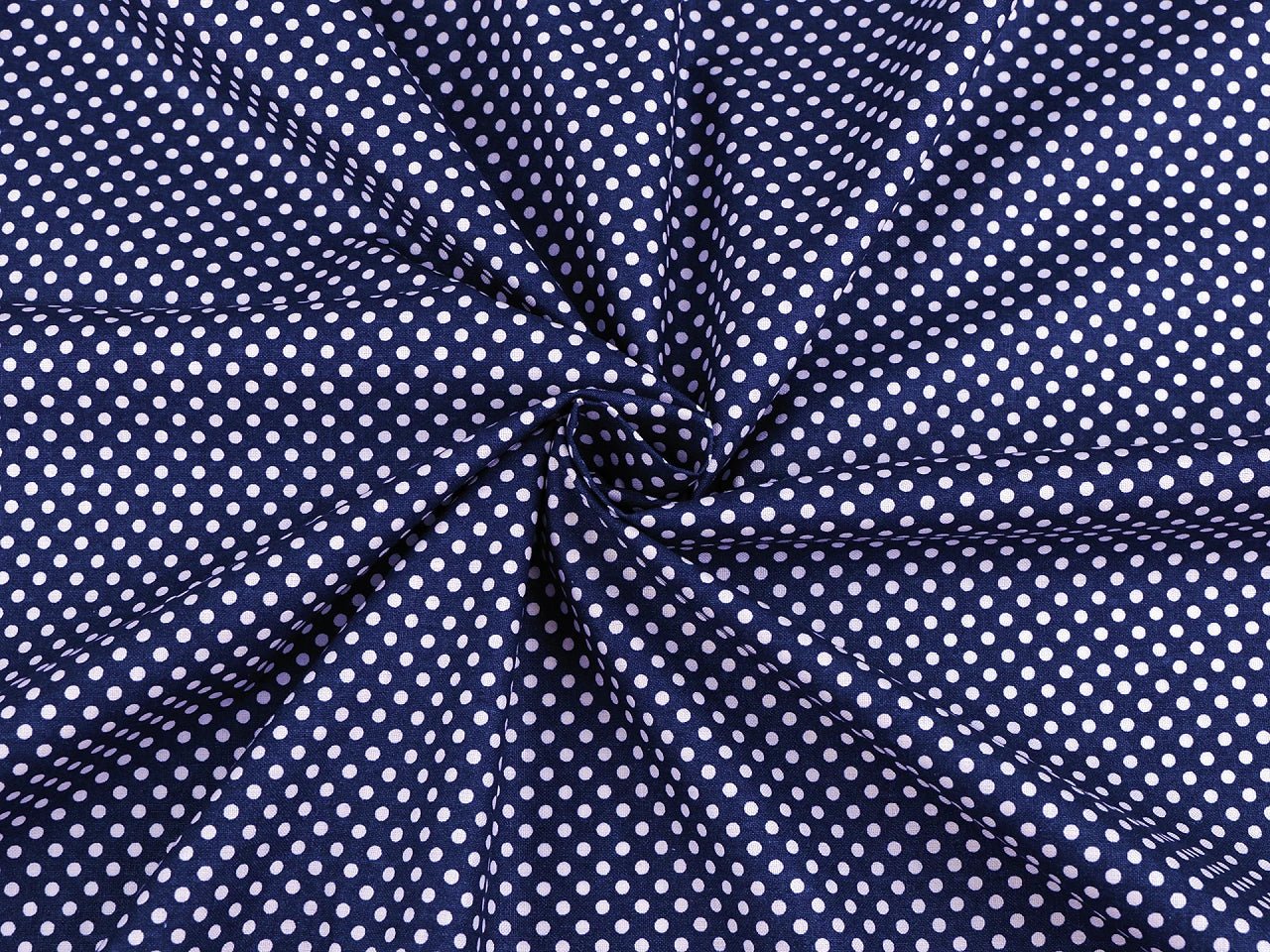 100% Kokvilnas audums - baltas pumpiņas uz tumši zilnas fona (3 mm) 115 g/m²