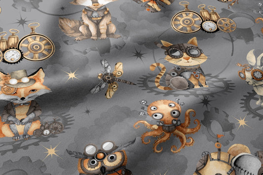 100% Kokvilnas audums - kaķi zinātnieki 125 g/m²