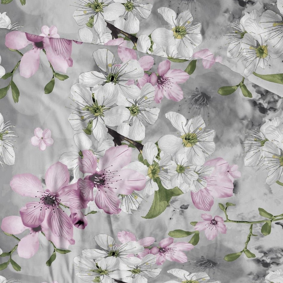 Attēls ar 100% Kokvilnas audums - ķiršu ziedi 125 g/m² – pieejams Šarlotes audumi