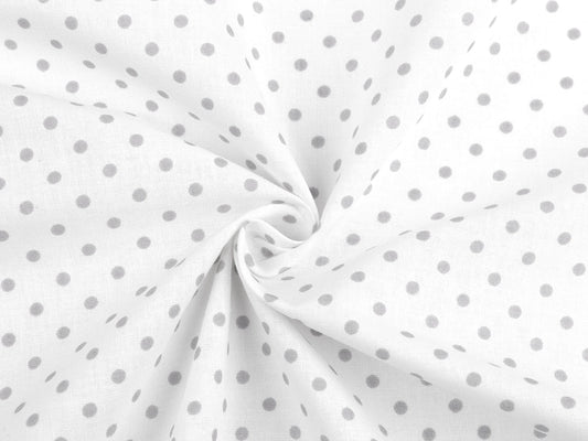 100% Kokvilnas audums - pelēkas pumpiņas uz balta fona (4 mm) 130 g/m²