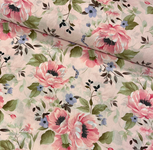 Attēls ar 100% Kokvilnas audums - peonijas 125 g/m² – pieejams Šarlotes audumi
