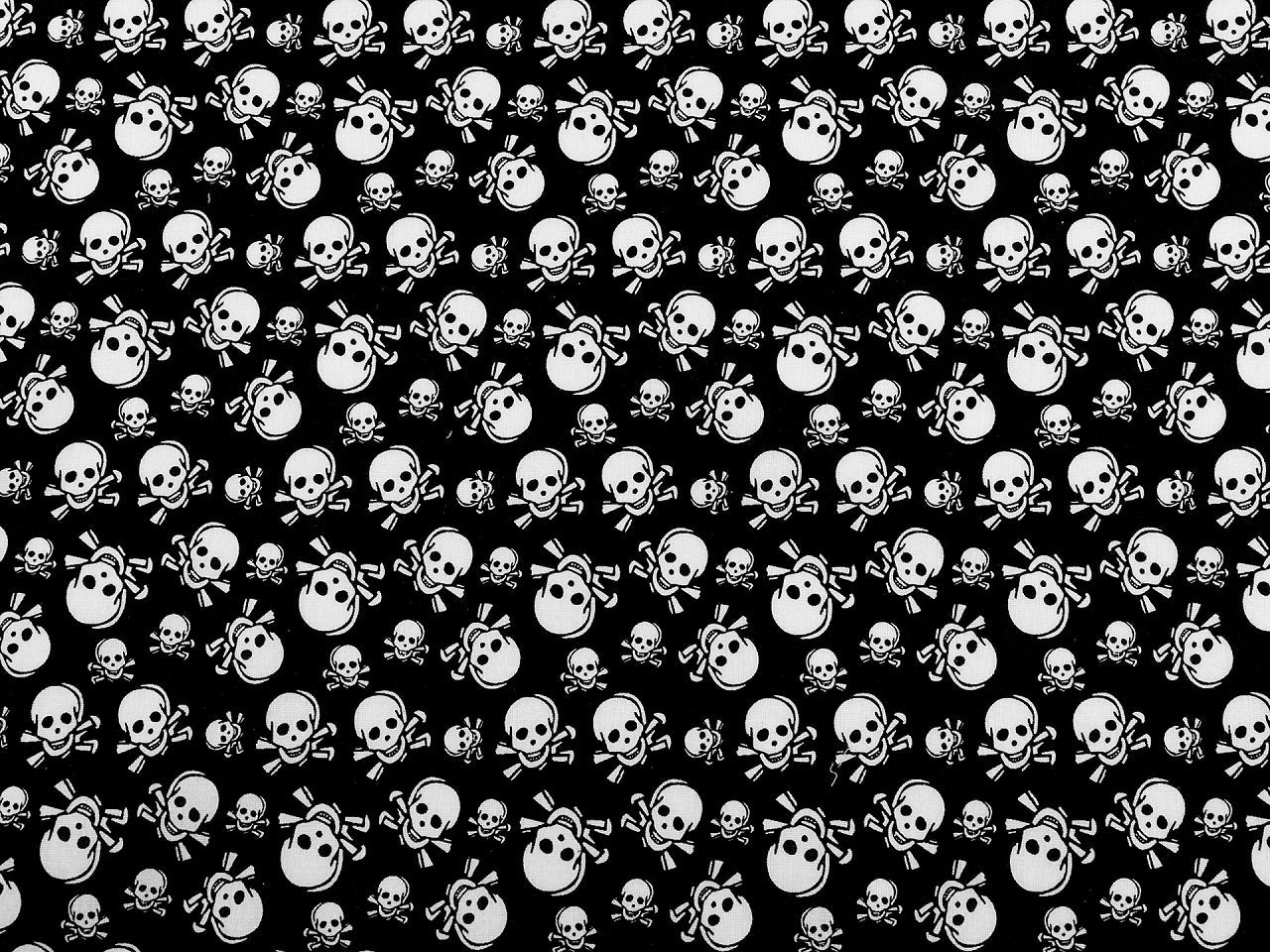 Image of 100% cotton skull print fabric, 125 g/m² – available at Šarlotes audumi