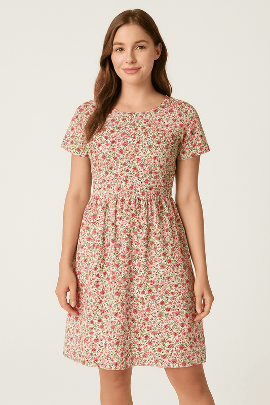 100% Kokvilnas audums - smalki rozā ziediņi 125 g/m²