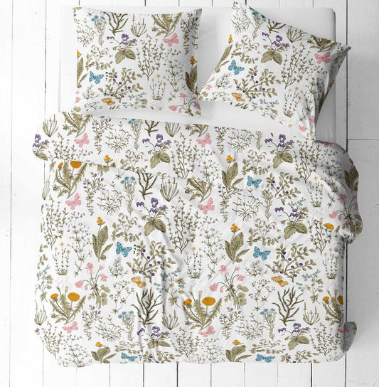 Image of 100% cotton fabric with a delicate meadow plant pattern – available online at Šarlotes audumi