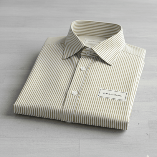 Attēls ar 100% Kokvilnas audums - smilšu toņa līnijas 125 g/m² – pieejams Šarlotes audumi