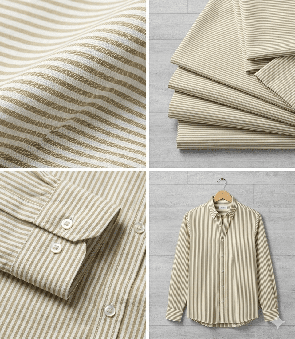 Attēls ar 100% Kokvilnas audums - smilšu toņa līnijas 125 g/m² – pieejams Šarlotes audumi