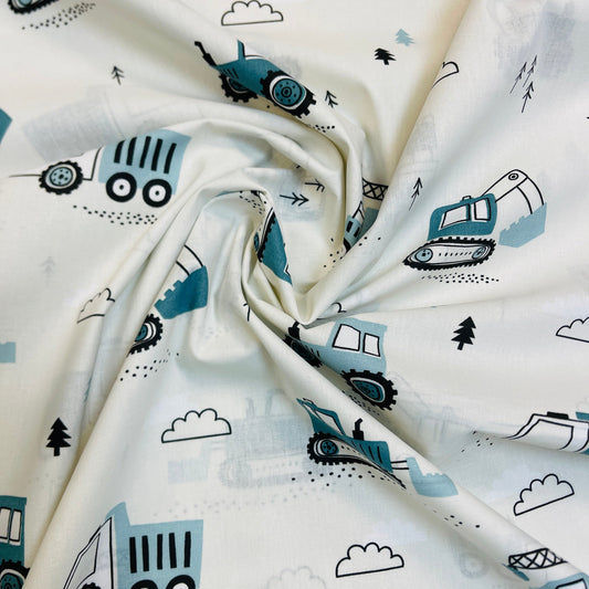 Attēls ar 100% Kokvilnas audums - traktori 125 g/m – pieejams Šarlotes audumi