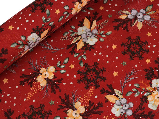 Attēls ar 100% Kokvilnas audums - Ziemassvētku raksts uz sarkana 125 g/m – pieejams Šarlotes audumi