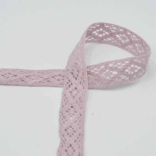 100% Kokvilnas mežģīne - 2 cm pūderrozā