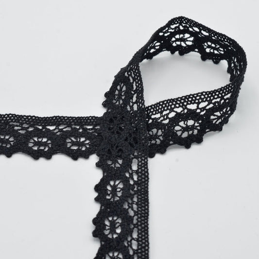 100% Kokvilnas mežģīne 3 cm - melna