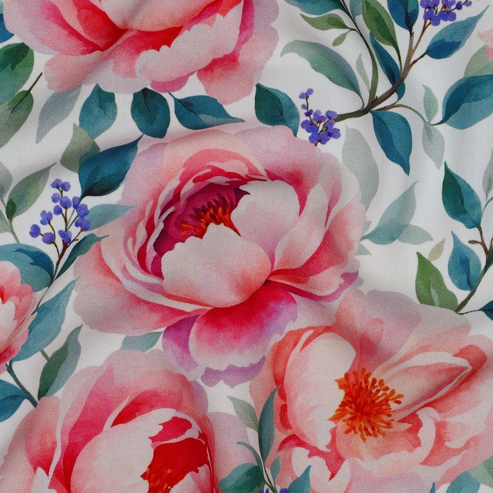 Attēls ar 100% Viskozes audums - krūmrozītes 135 g/m² – pieejams Šarlotes audumi