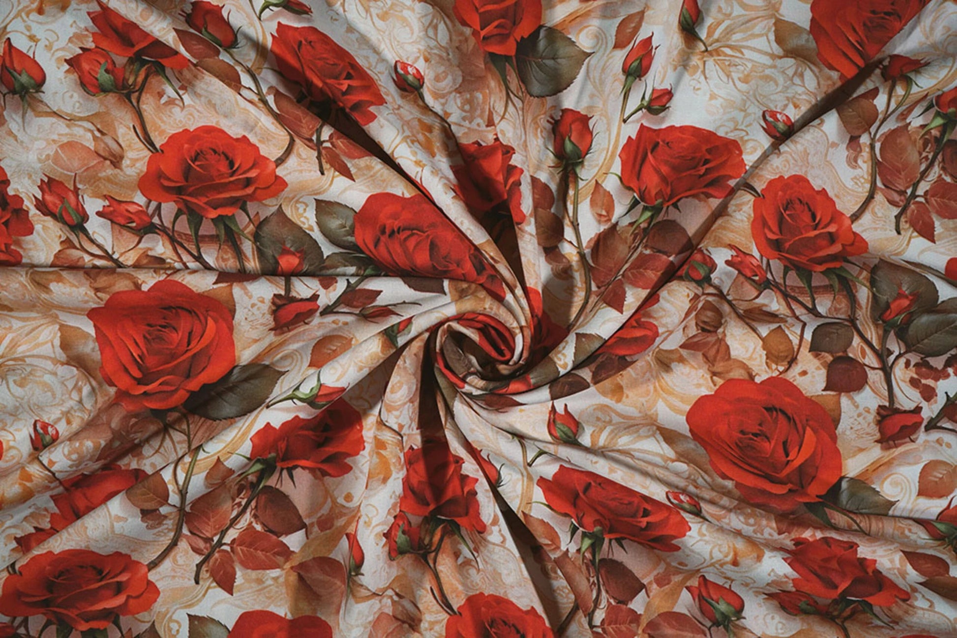 100% Viskozes audums - sarkanās rozes 100 g/m²