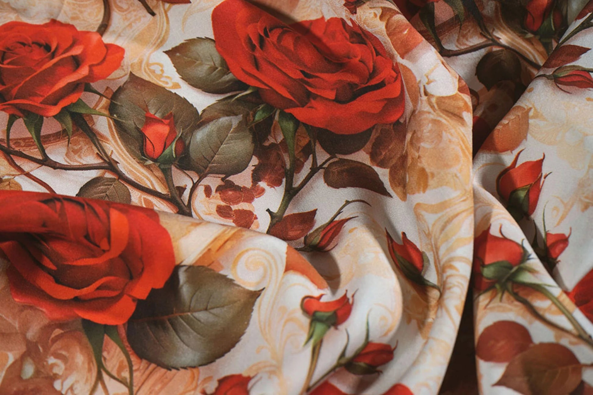 100% Viskozes audums - sarkanās rozes 100 g/m²