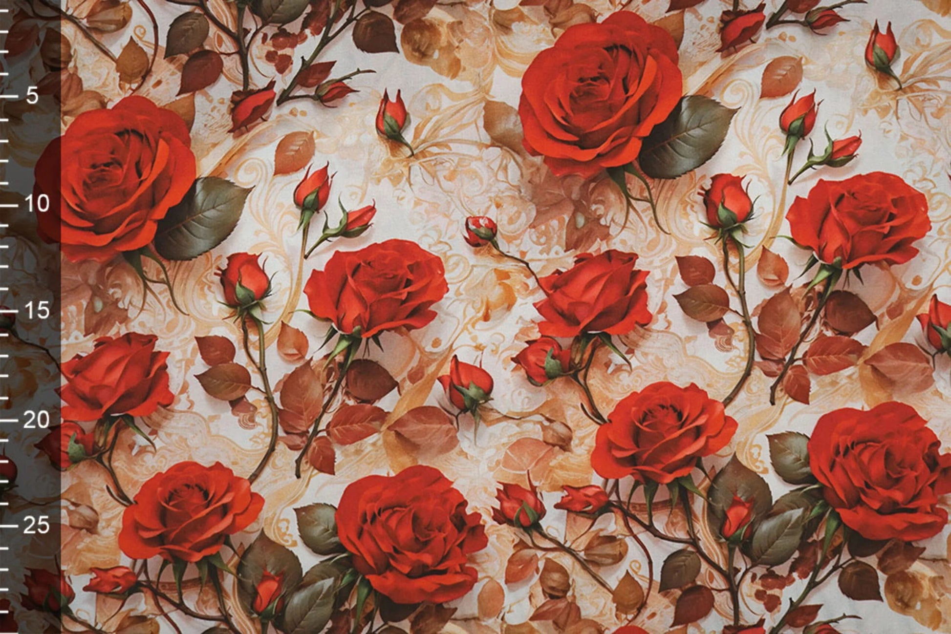 100% Viskozes audums - sarkanās rozes 100 g/m²