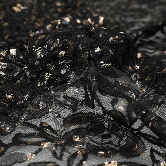 Lace fabric “Lauren Foil Lace” – black 140 g/m²