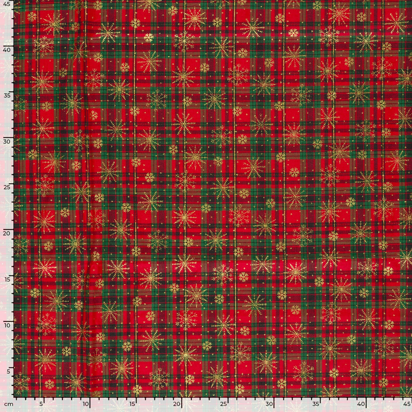 Premium 100% Cotton Fabric - Red Plaid with Snowflakes