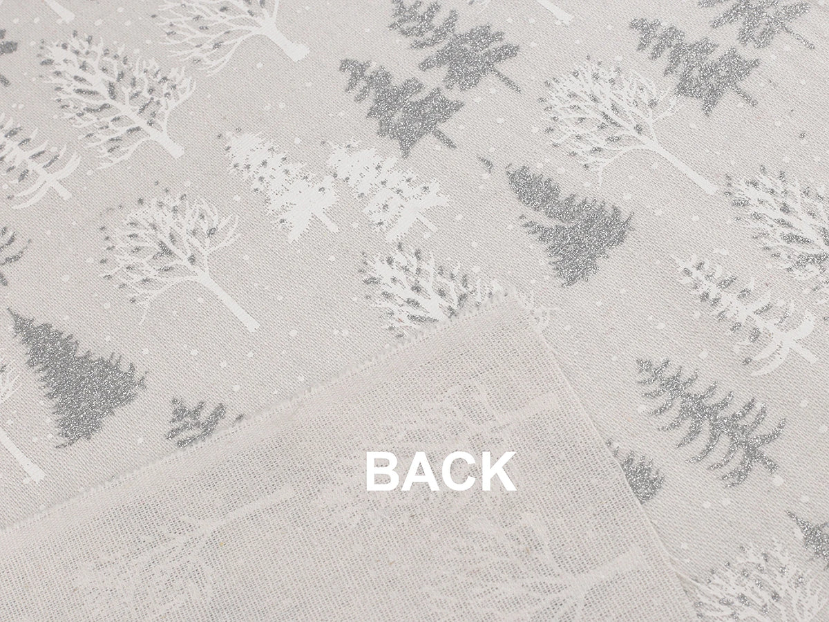 Christmas canvas fabric with glittering fir trees – light grey
