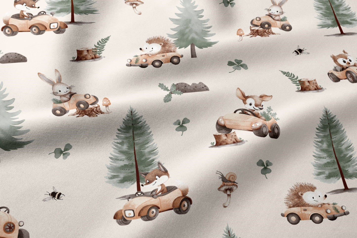 100% Cotton Fabric - Forest Animals, Cars 125 g/m²