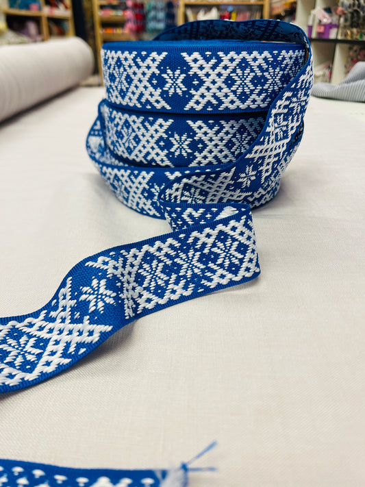 Tautiskā lente, josta 40mm-rudzupuķu zila-LV