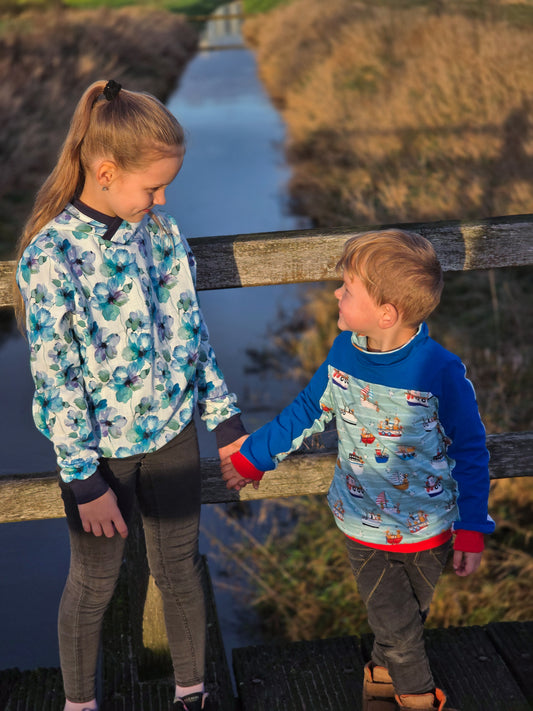 Muslīns-zili ziedi 130 g/m²