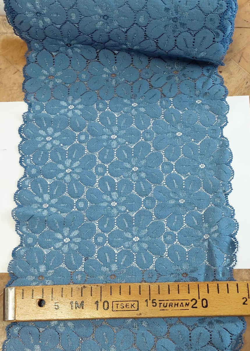 Elastīga mežģīne 24 cm- dūmakaini zila