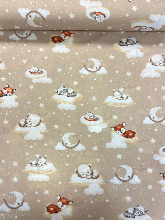 100% Cotton Fabric - Sweet Dreams with Teddy Bears on Beige 125 g/m²