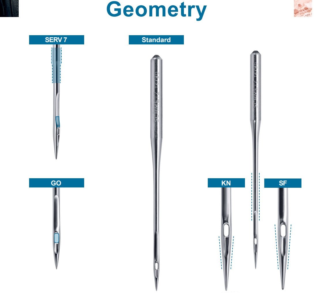 Attēls ar Adatas rūpnieciskajām šujmašīnām SCHMETZ DBx1 SES SERV 7 – trikotāžai un sporta apģērbam (10gab.) – pieejams Šarlotes audumi