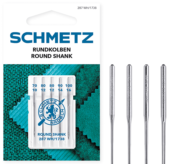 Šujmašīnas adatas SCHMETZ Round Shank Needle 287 WH/1738 ar apaļo kātu