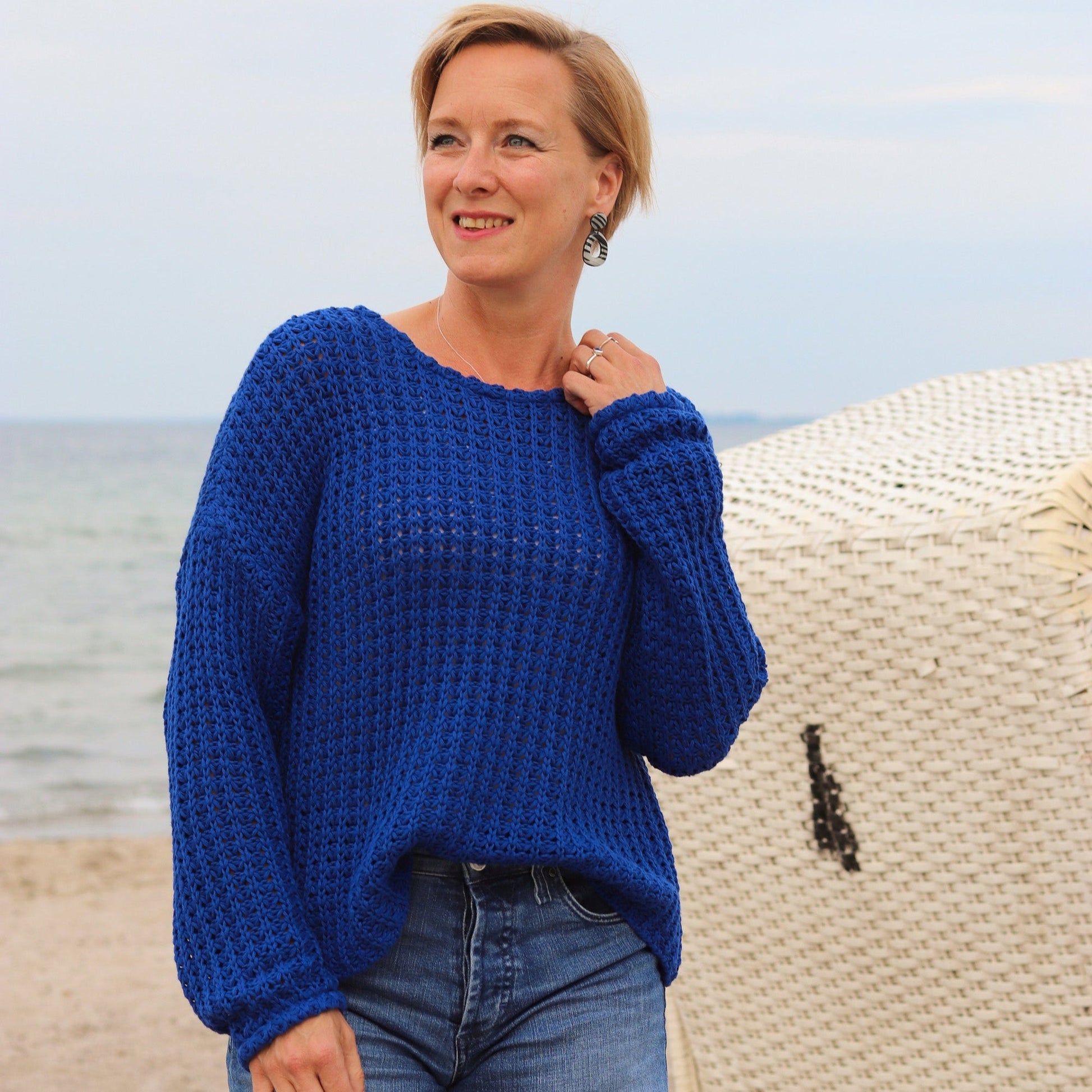 Attēls ar Biezs 100% kokvilnas adījums - karaliski zils 615 g/m² – pieejams Šarlotes audumi