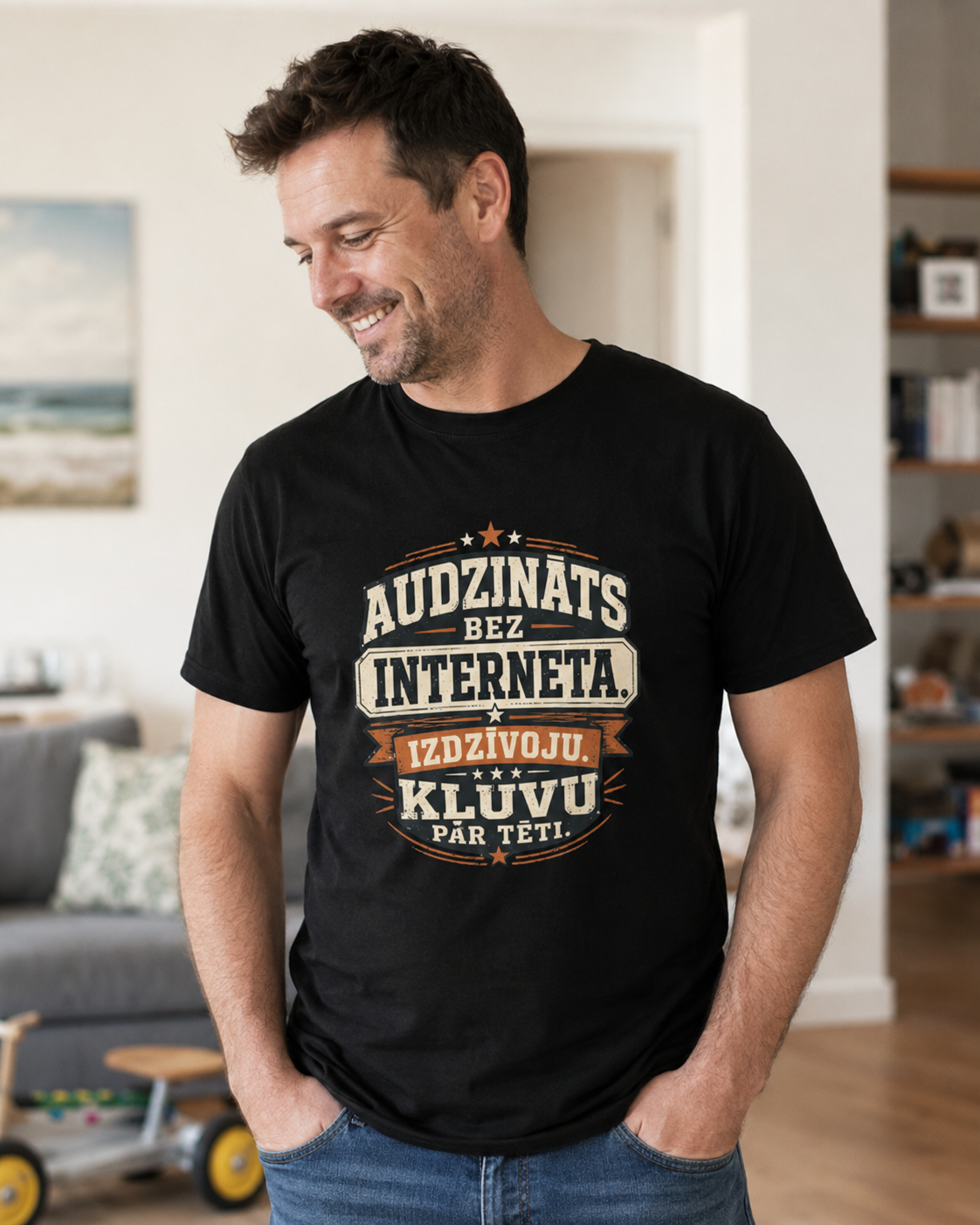 Organiskās kokvilnas T-krekls "Audzināts bez interneta. Izdzīvoju. Kļuvu par tēti."