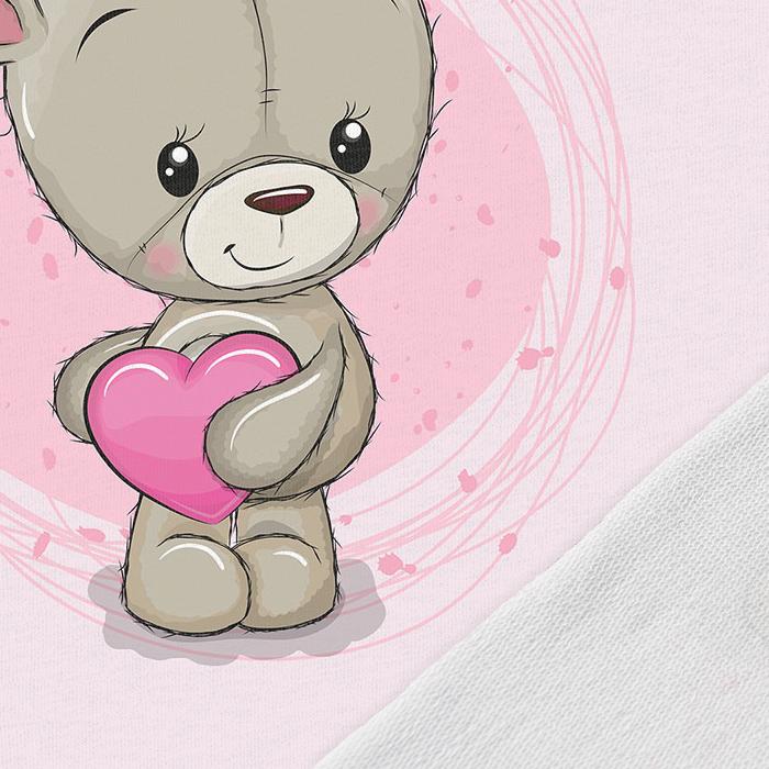 Attēls ar Cilpiņtrikotāžas panelis 40x50 cm - lācītis uz rozā 250 g/m² – pieejams Šarlotes audumi