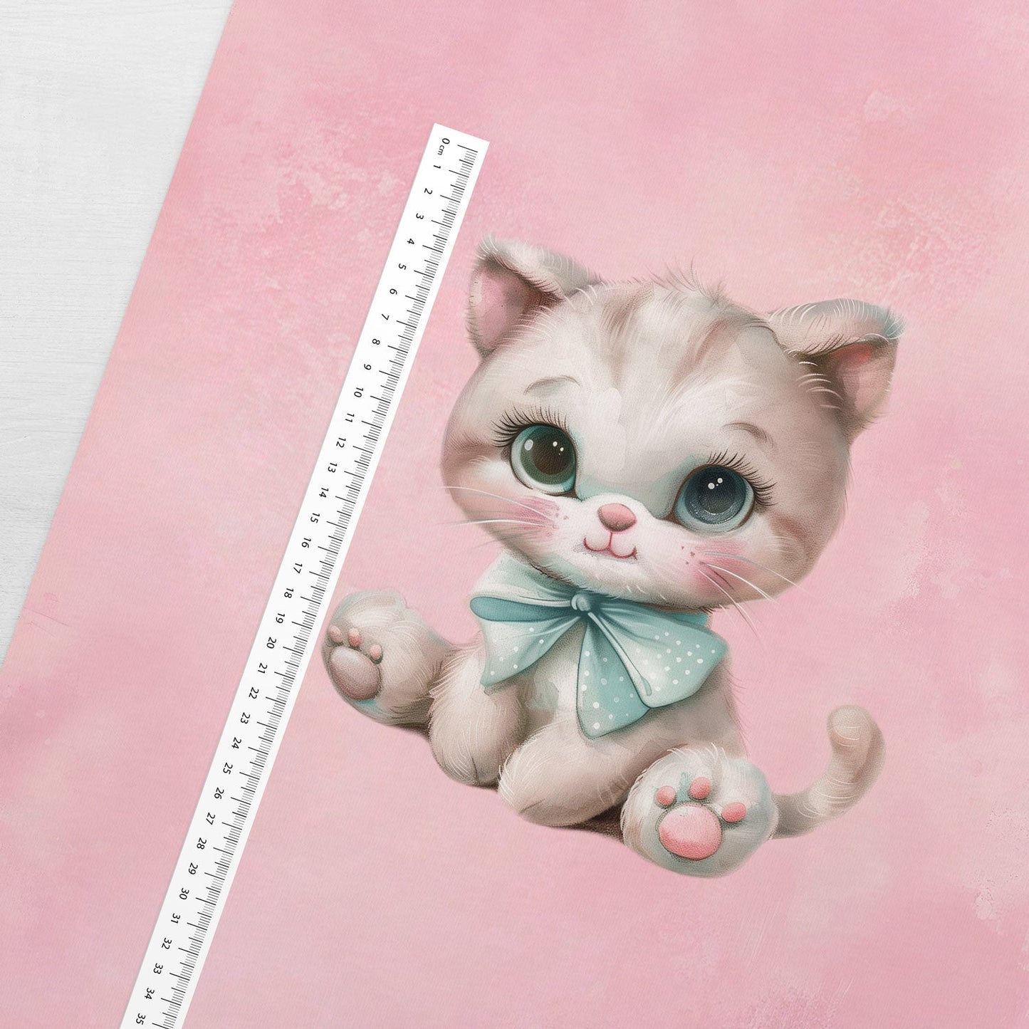 Attēls ar Cilpiņtrikotāžas panelis 40x50 cm - Pūciņa ar banti 250 g/m² – pieejams Šarlotes audumi