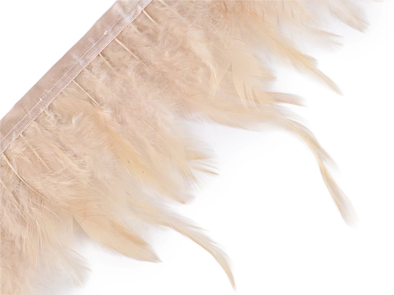 Image with decorative feather trim, feather length 7–12 cm, available at Charlotte's Fabrics