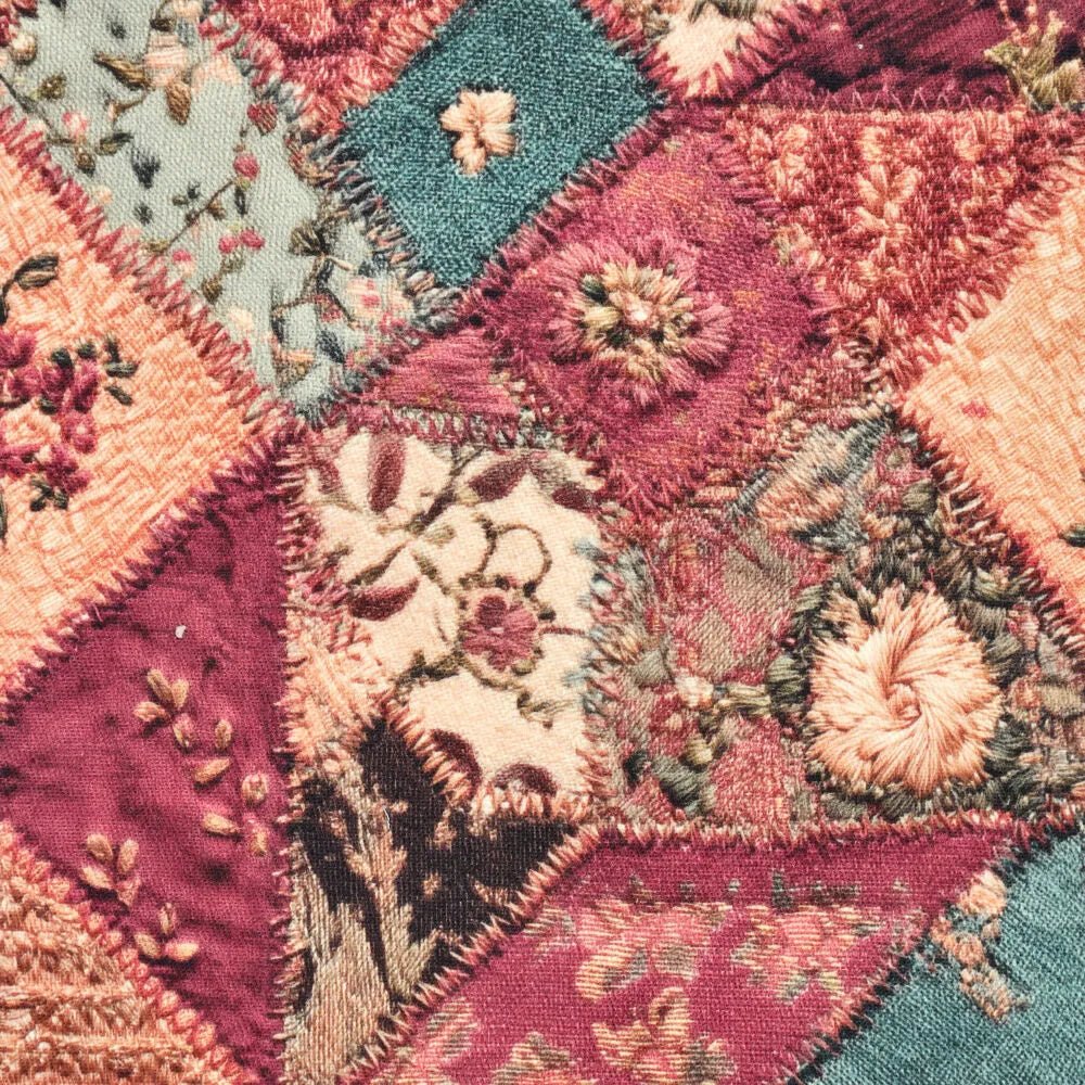 Attēls ar Džinsa rožu patchwork kokvilnas tvills 295 g/m² – pieejams Šarlotes audumi