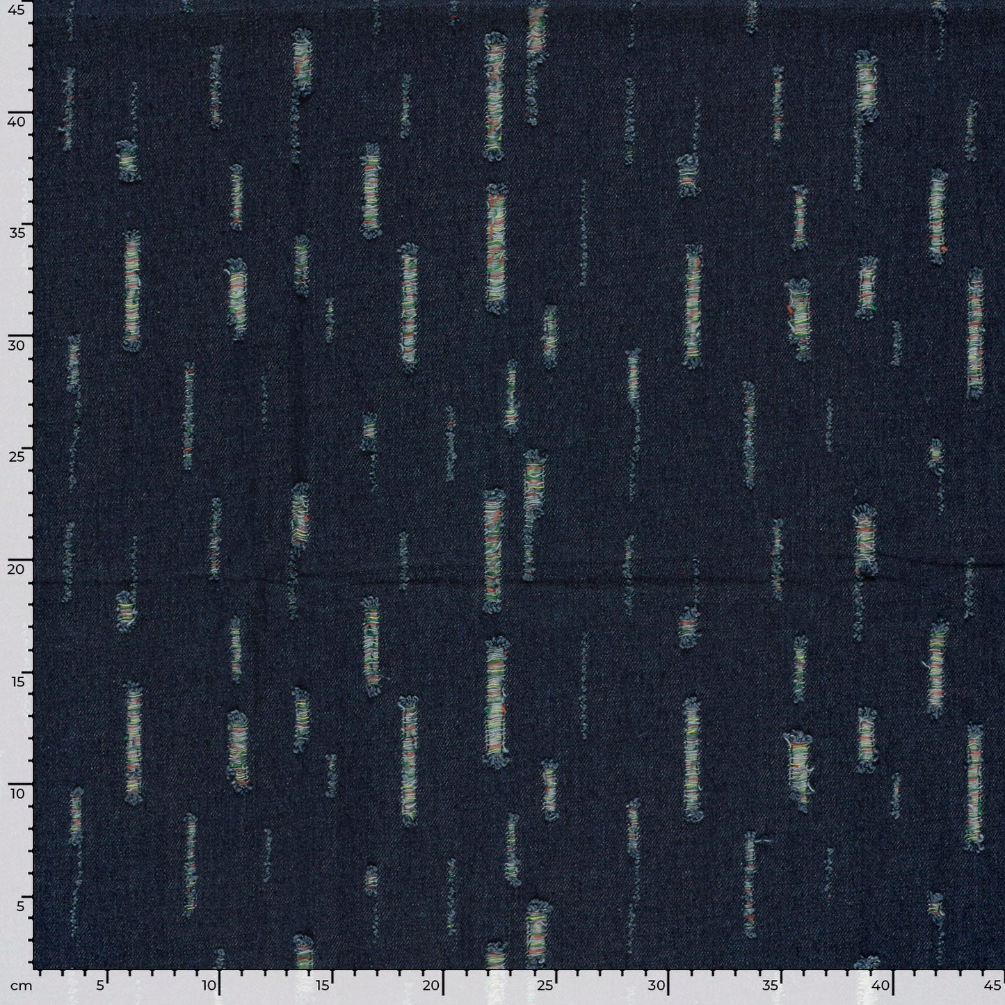 Attēls ar Džinsu audums ar elastānu - dekoratīvi plēsumi 320 g/m² – pieejams Šarlotes audumi