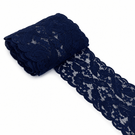 Image de dentelle élastique 15 cm - bleu foncé à texture veloutée – disponible chez Šarlotes audumi