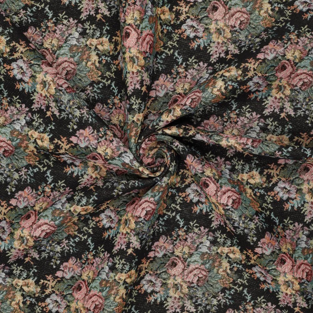 Gobelēns - vintage ziedi uz melna fona 300 g/m²