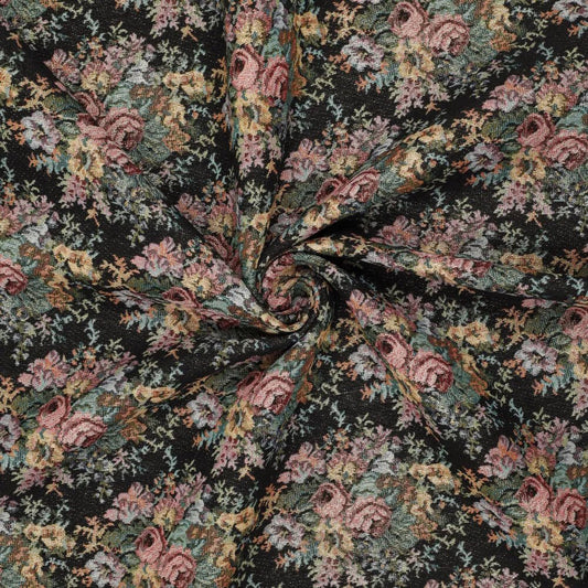 Gobelēns - vintage ziedi uz melna fona 300 g/m²