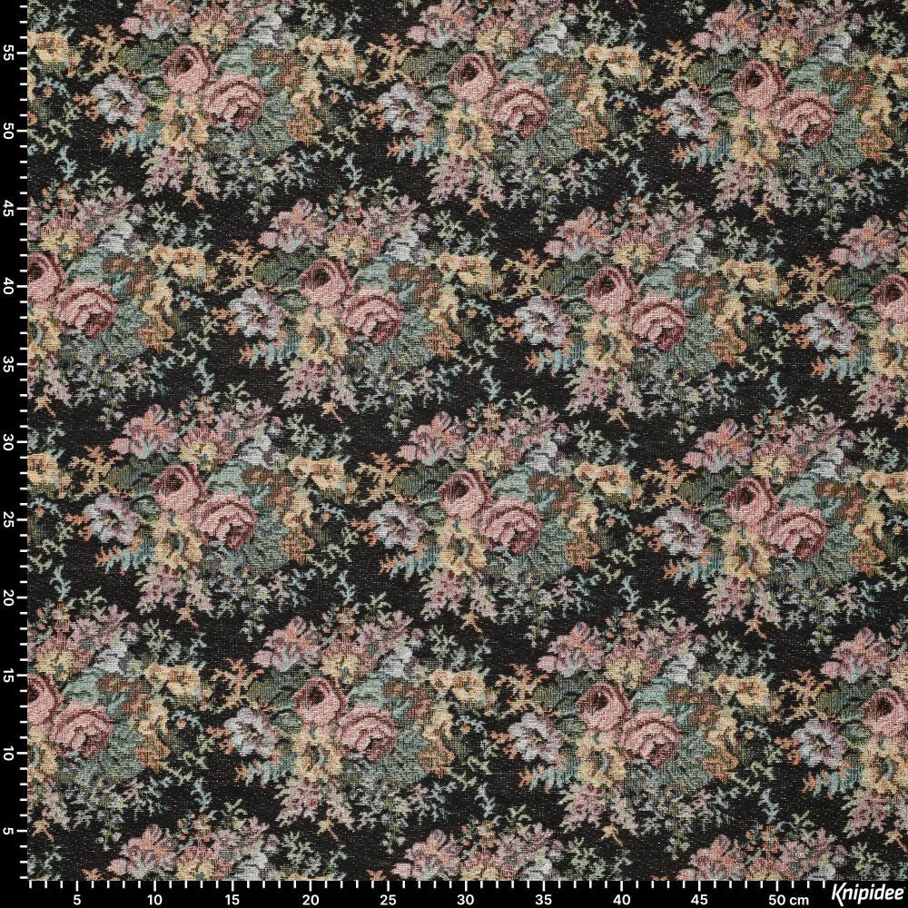 Gobelēns - vintage ziedi uz melna fona 300 g/m²