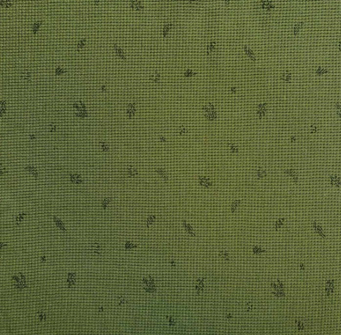 Cotton waffle knit fabric – khaki green with a fine pattern 220 g/m²