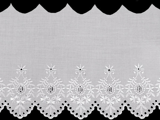 Izšūta kokvilnas mežģīne - 22 cm balta