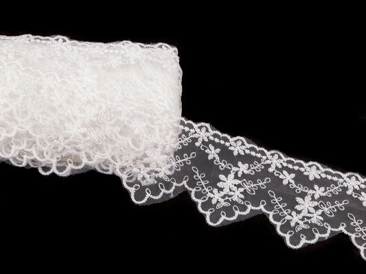 Izšūta mežģīne - 6,5 cm balta