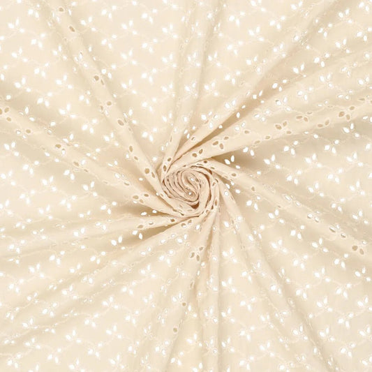 Izšūts kokvilnas audums - izšuvums uz bēša 115g/m²