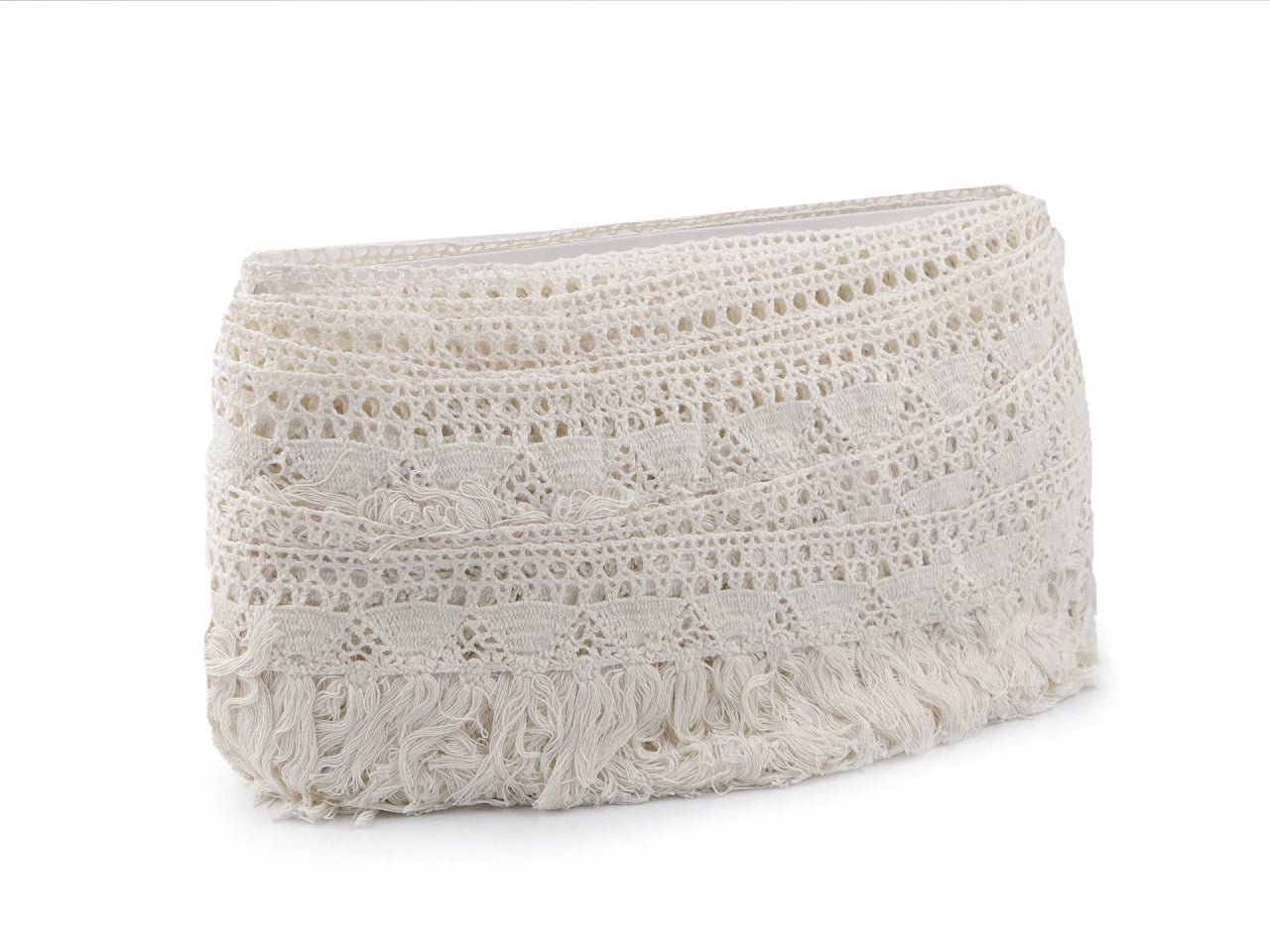 Image of cotton fringe with lace – 70 mm, ecru – available at Šarlotes audumi