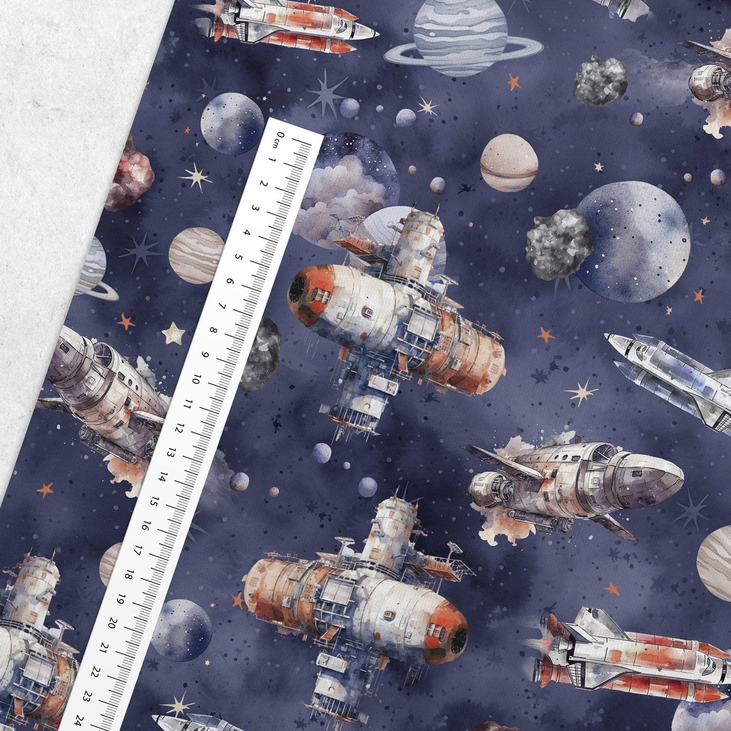 Attēls ar Kokvilnas cilpiņtrikotāža - kosmosa kuģi 250 g/m² – pieejams Šarlotes audumi