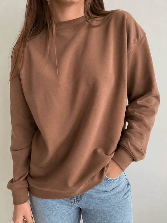 Image of cotton looped knit fabric in hazelnut brown 230 g/m² – available online at Charlotte's Fabrics