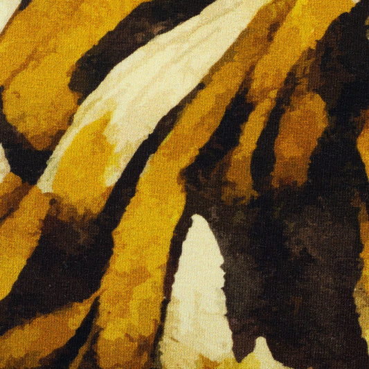 Attēls ar Kokvilnas cilpiņtrikotāža - medus dzeltens abstrakts raksts 260 g/m² – pieejams Šarlotes audumi