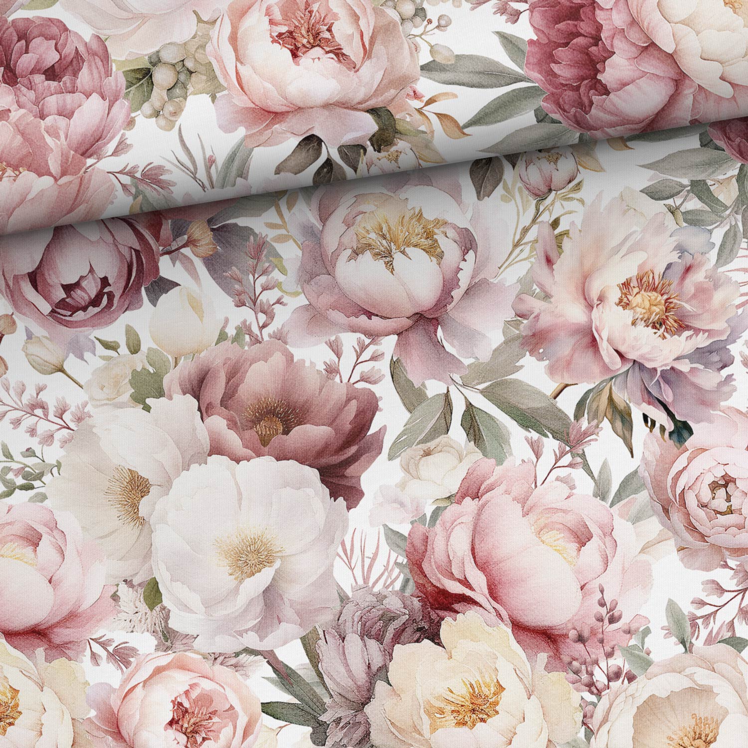 Kokvilnas cilpiņtrikotāža - peoniju simfonija 250 g/m²